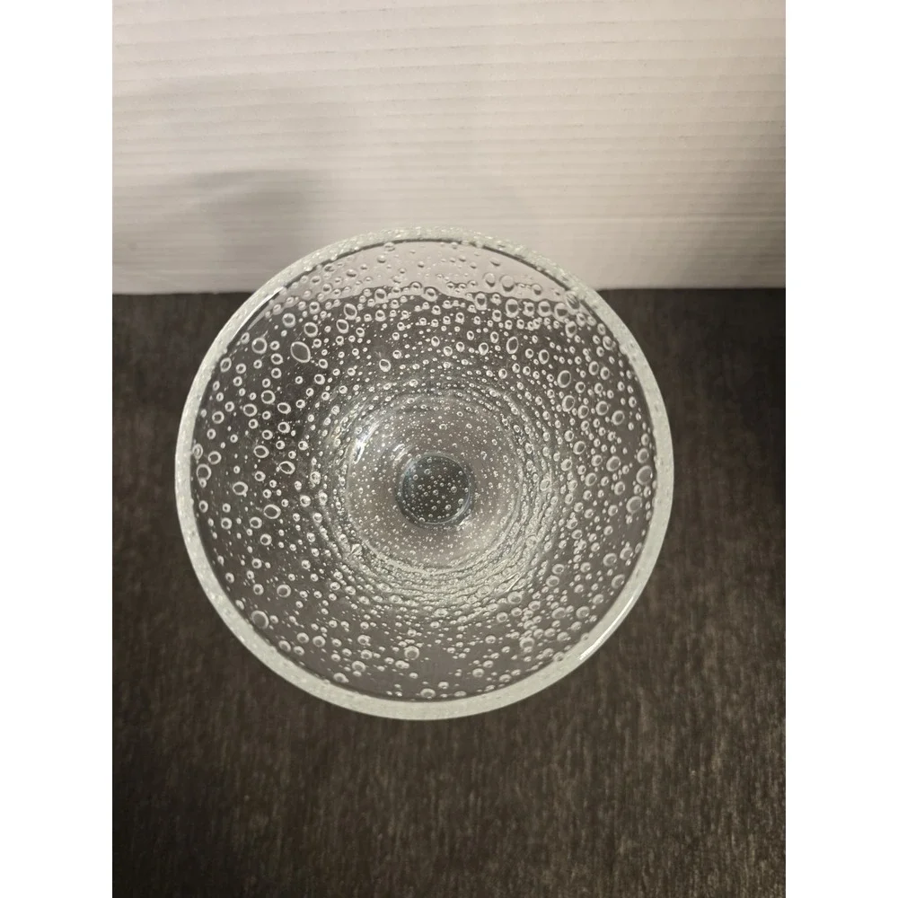 Pottery Barn Green Stemmed Wine Goblet Water Glass Bubble Seeded Glass
